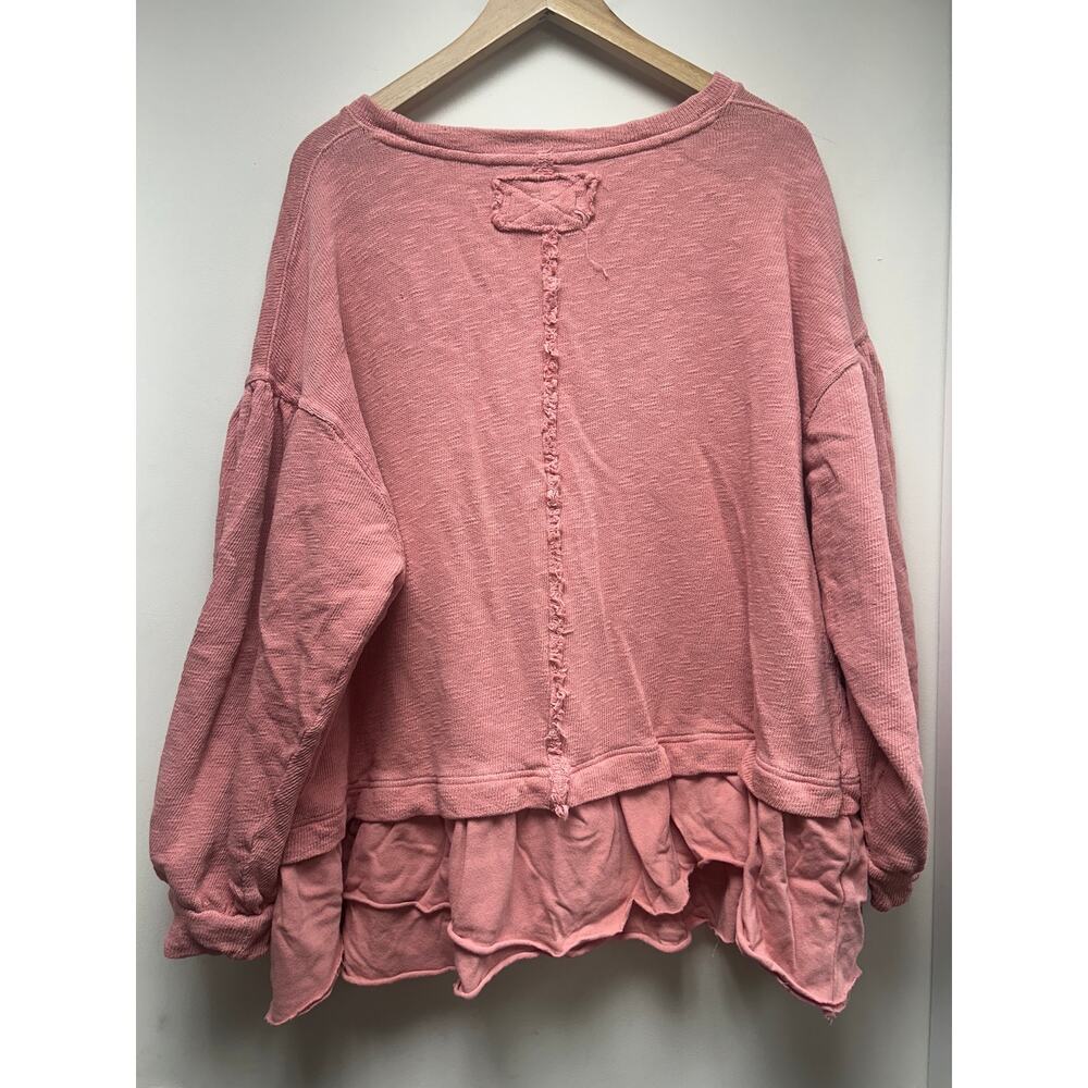 We The Free Coral Ruffled Hem Long Sleeve Top L 100% Cotton by Free People - Picture 6 of 7